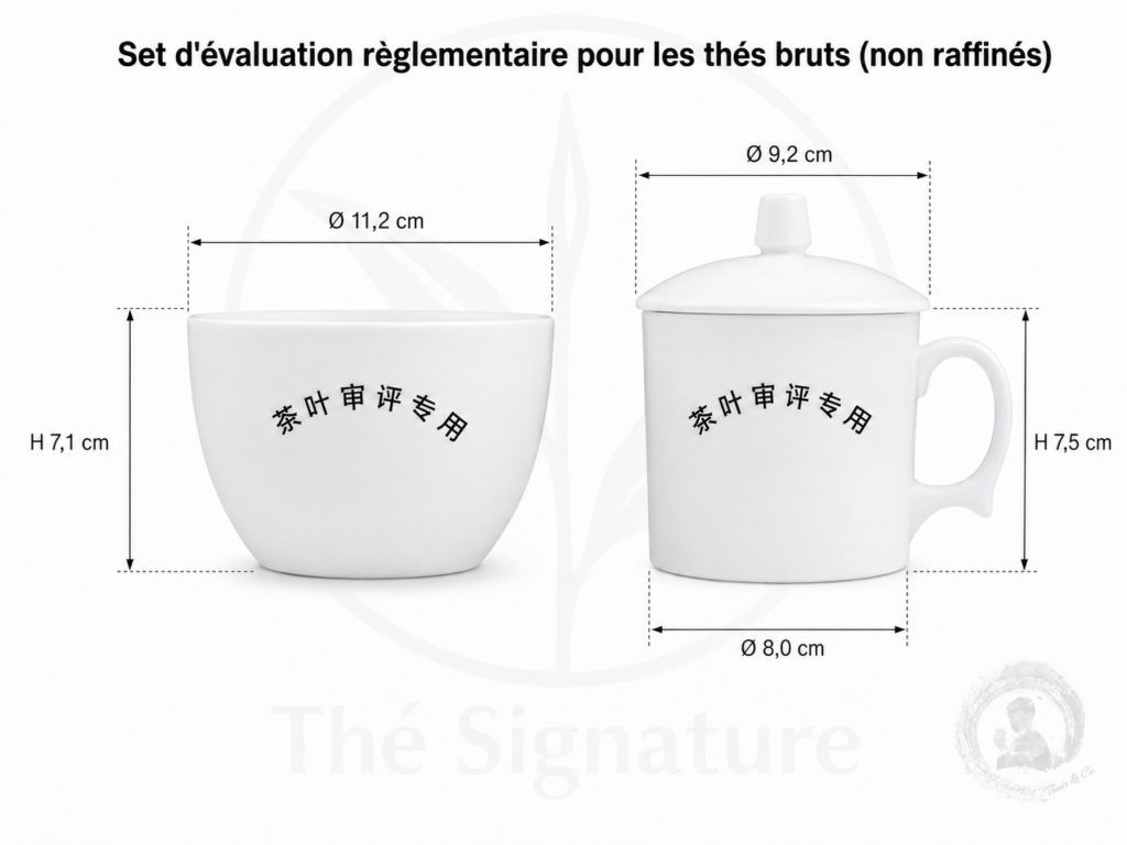 Tasse et bol d'évaluation homologués pour thés non raffinés (thés bruts)