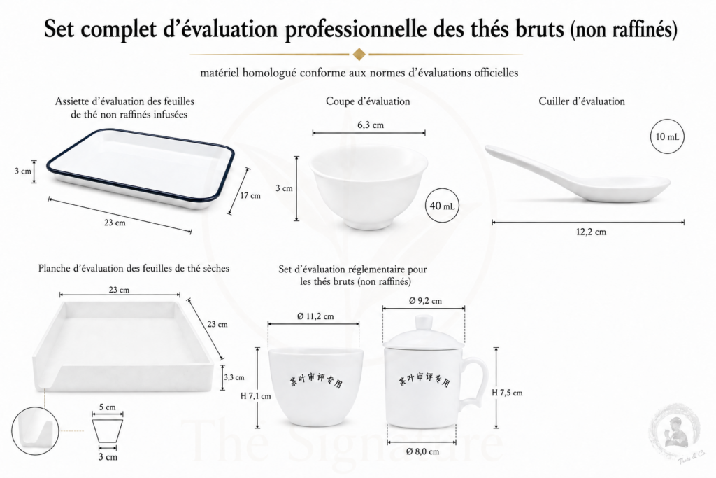 Set complet d'évaluation homologué pour thés non raffinés (thés bruts)